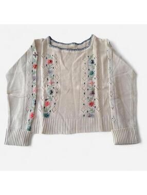 Vintage 80s 90s Floral Embroidered Sweater Made in Korea Fairy Boho Whimsy